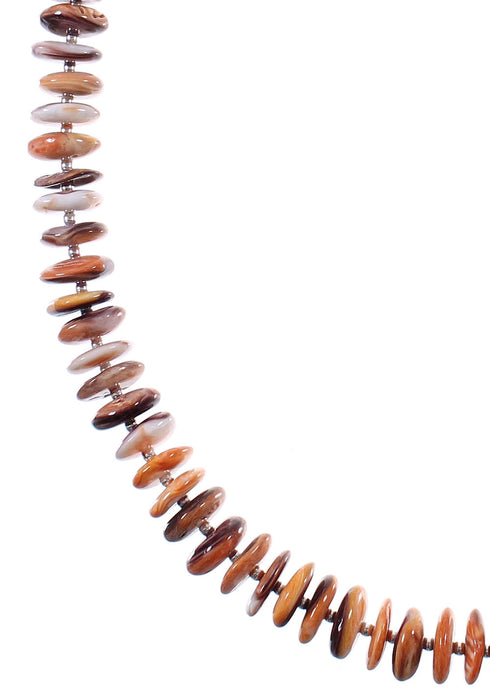 American Indian Orange And Purple Oyster Shell Sterling Silver Bead Necklace WX76870